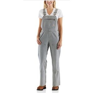 Carhartt Women Sz L Double-Front Railroad Stripe Bib Overalls 0R3042-W Relaxed